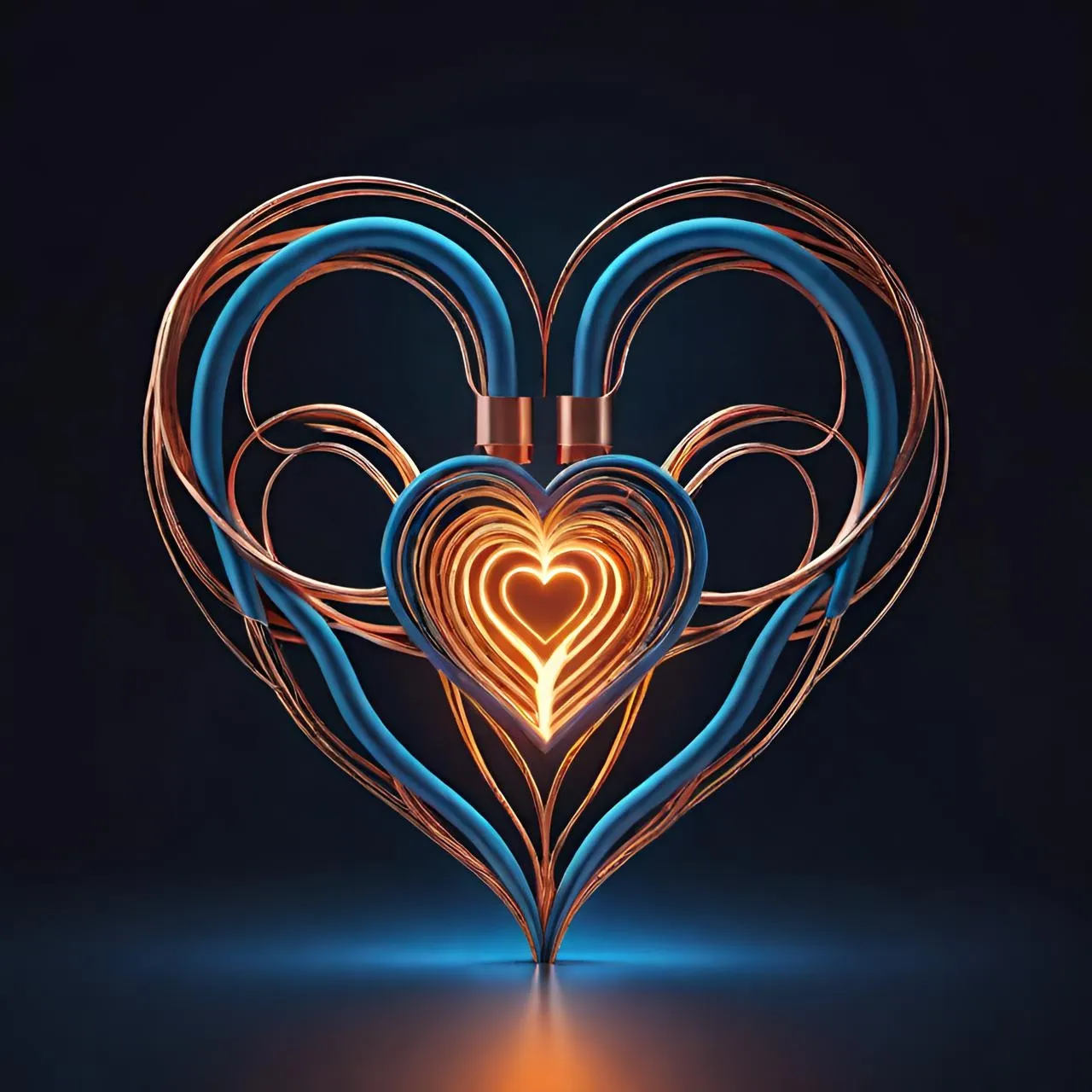 a heart shaped light bulb on a dark background