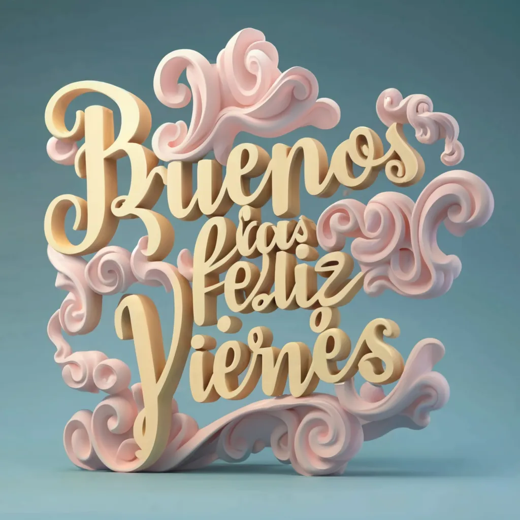 Spanish phrase in 3d written: BUENOS  DÍAS FELIZ VIERNES,give fluid and smooth movements 