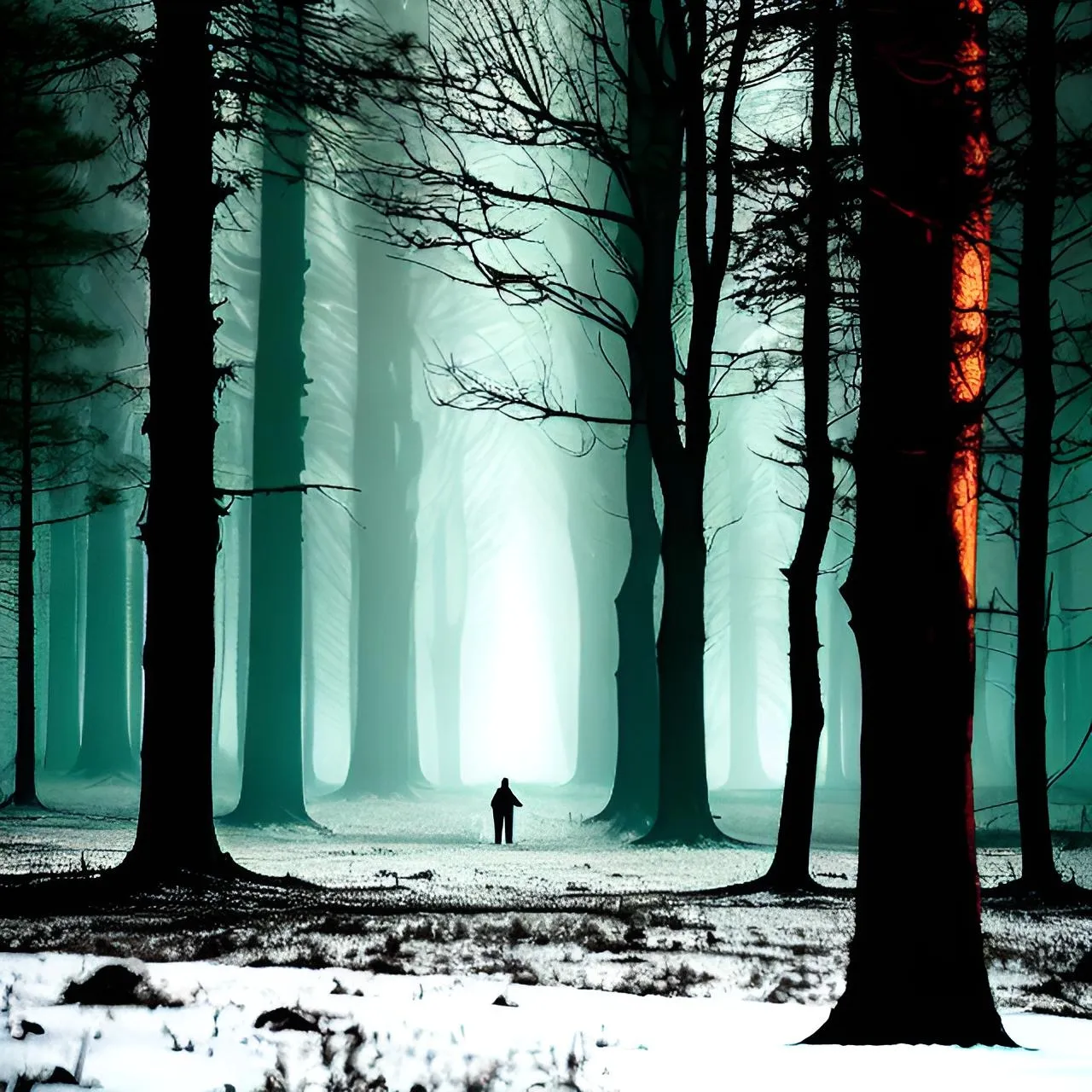 a person standing in the middle of a forest