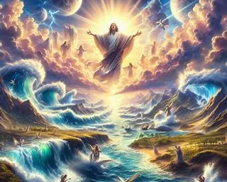 a painting of jesus in the midst of the ocean