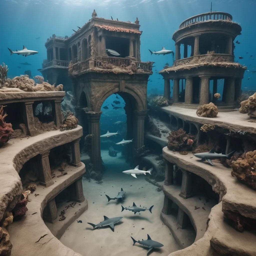 a group of sharks swimming in an aquarium