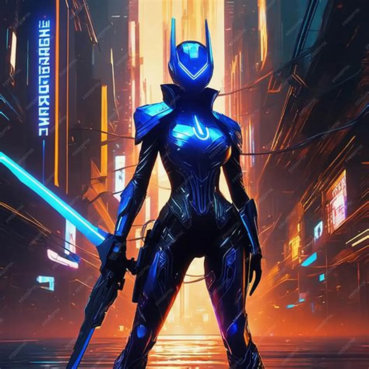 a futuristic woman standing in a futuristic city