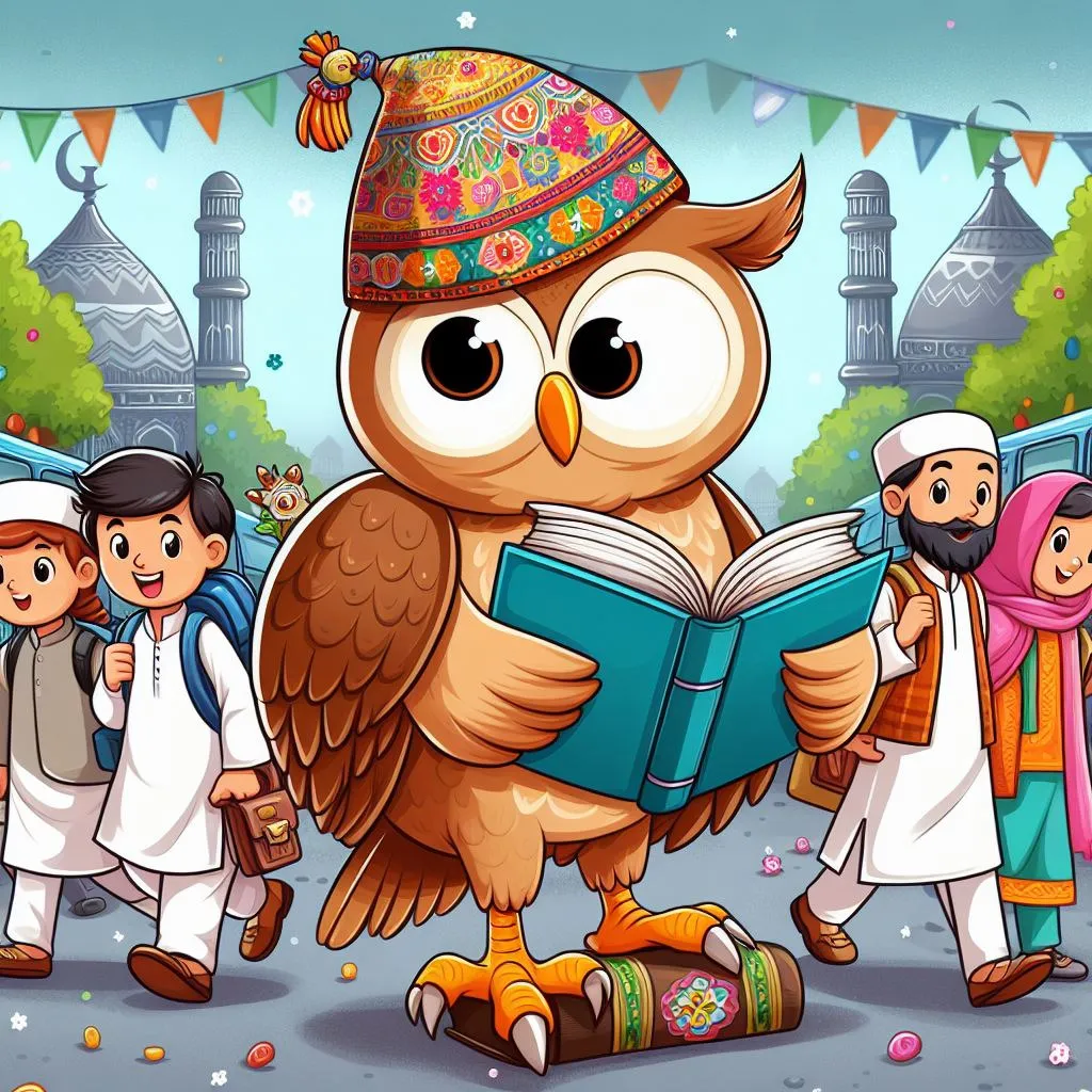 a cartoon of an owl reading a book