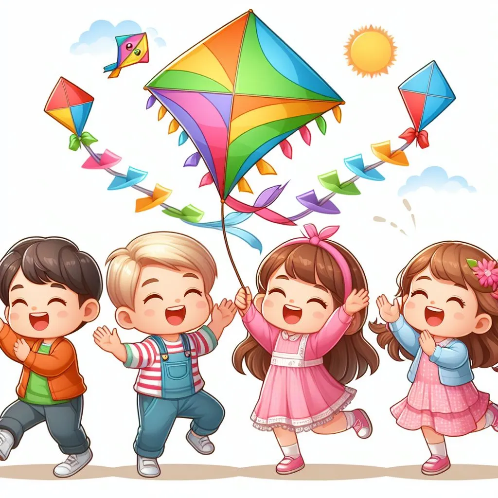 a group of children flying kites in the sky