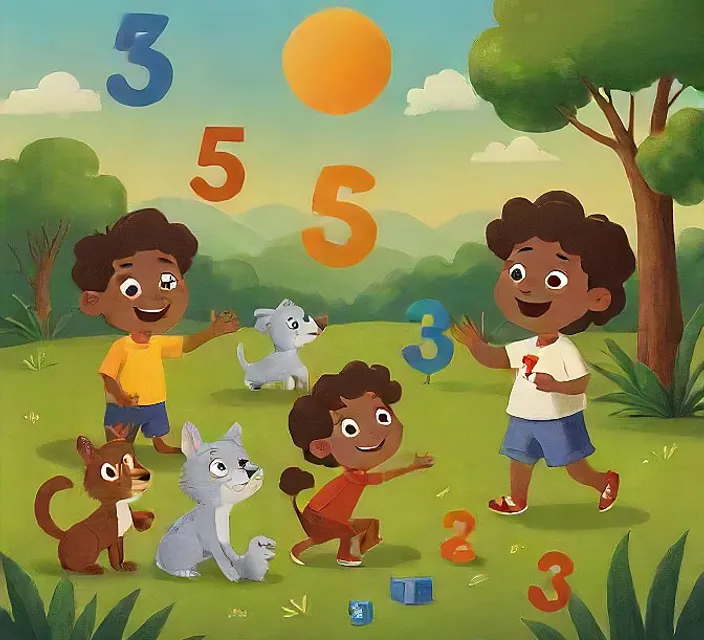 a group of children playing with numbers and animals