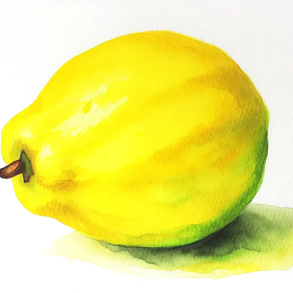 a watercolor painting of a lemon on a white background