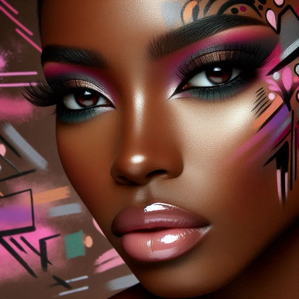 create a digital illustration of a striking african american woman with captivating, expansive eyes and an impressive, , advertising style