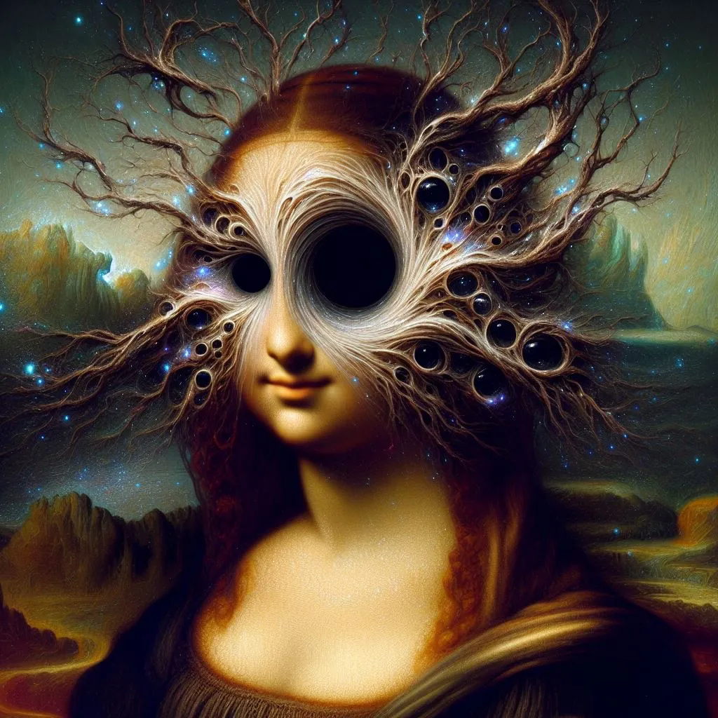 a painting of a woman's face with a tree on her head