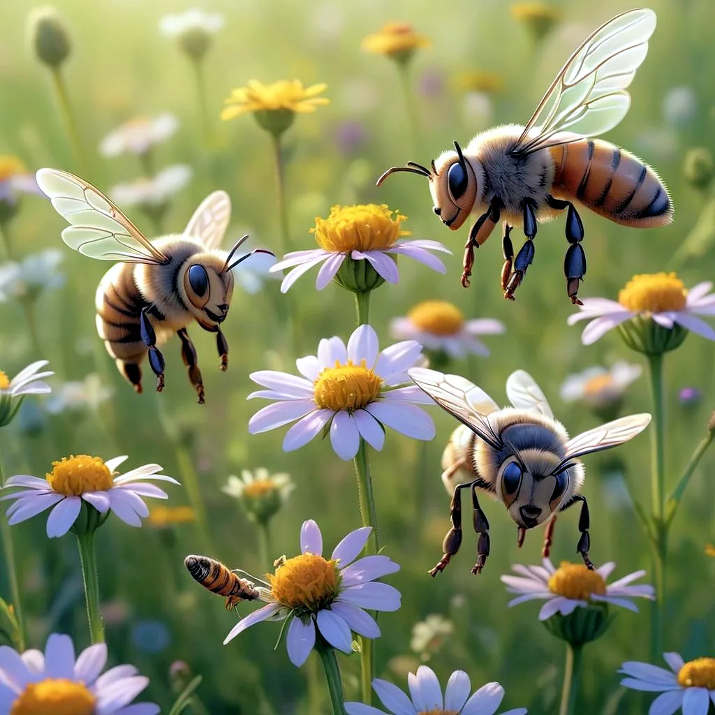 They were a hardworking bunch, buzzing from flower to flower, their tiny wings shimmering in the sunlight. The meadow was their sanctuary, a place where life thrived in the delicate balance of nature