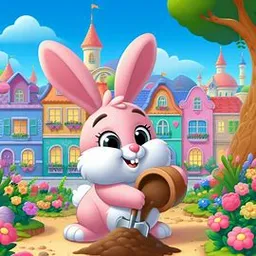 a cartoon bunny digging a hole in the ground