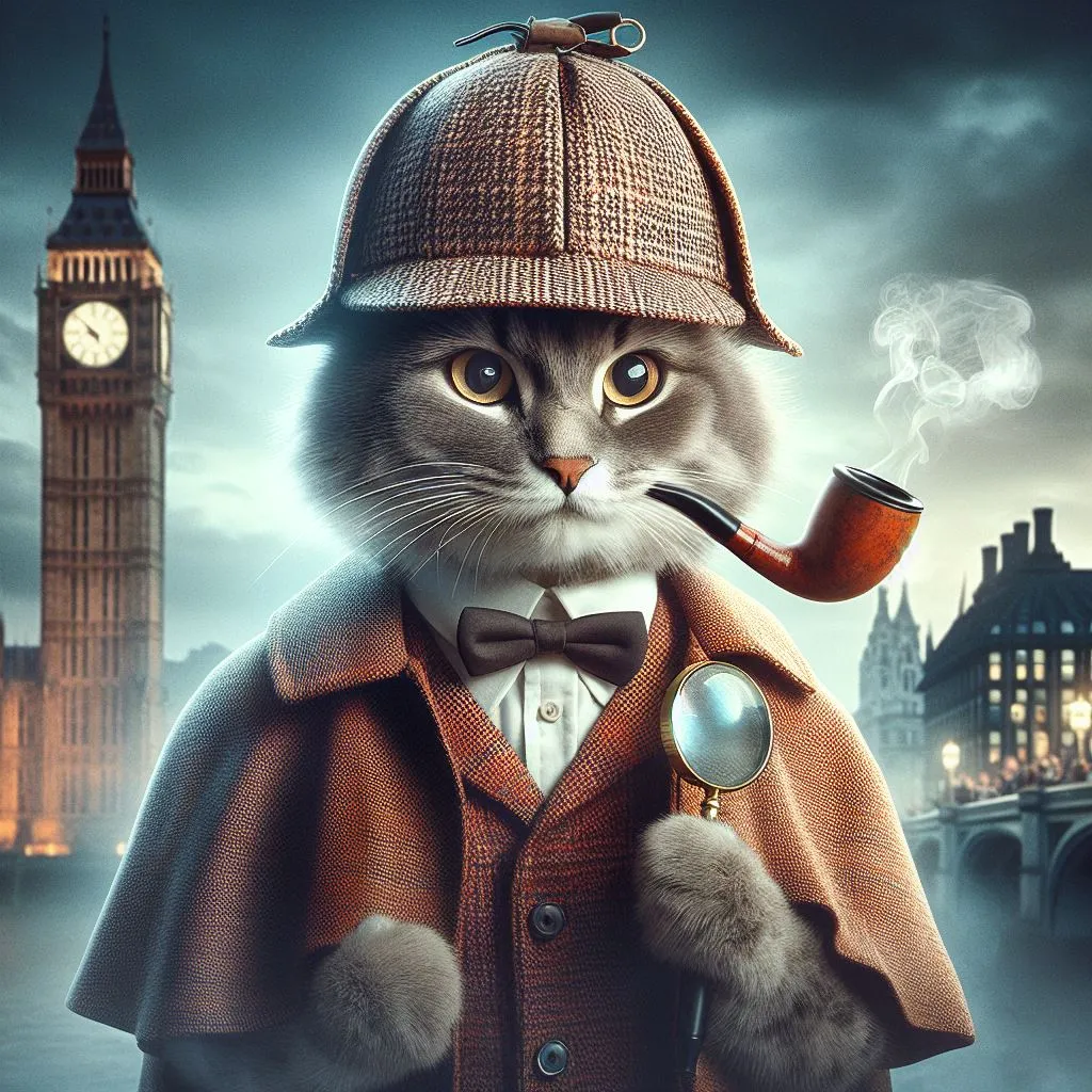 a cat wearing a hat and coat with a pipe in its mouth