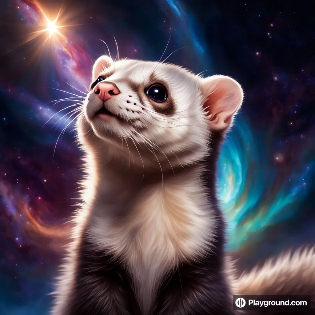 a painting of a ferret looking up at the stars