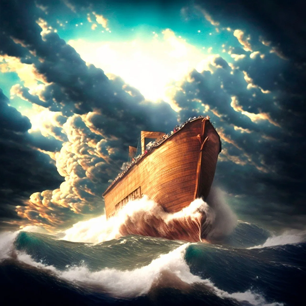 a painting of a large boat in the ocean