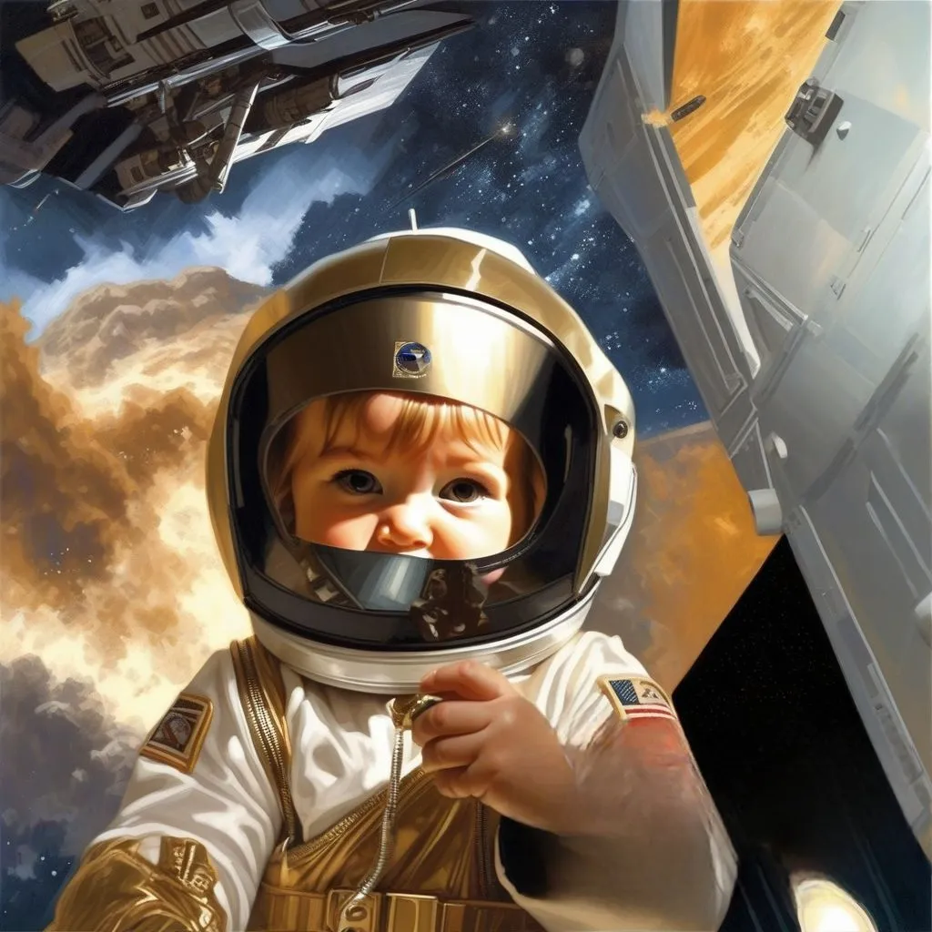 a painting of a baby in a space suit