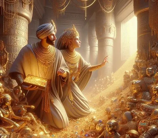 a painting of a man and woman surrounded by gold