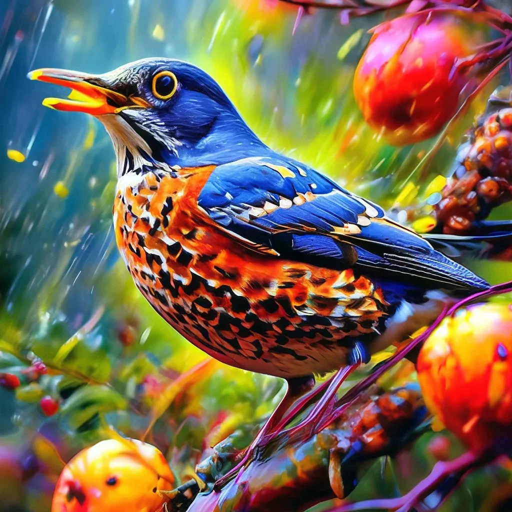 a painting of a bird sitting on a tree branch