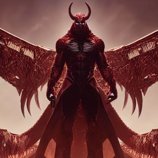 a demonic demon standing in front of a red sky