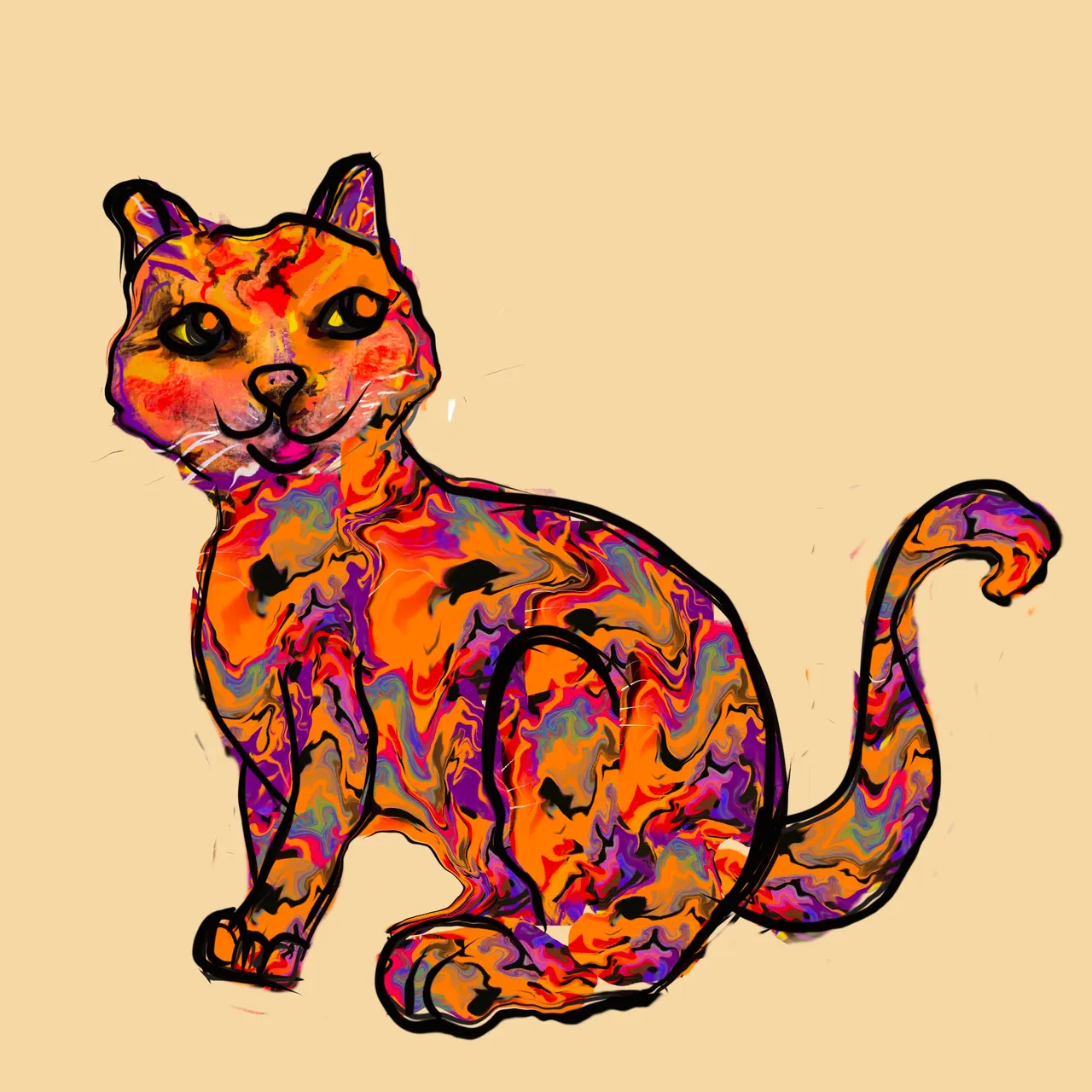 a drawing of a cat on a yellow background walking