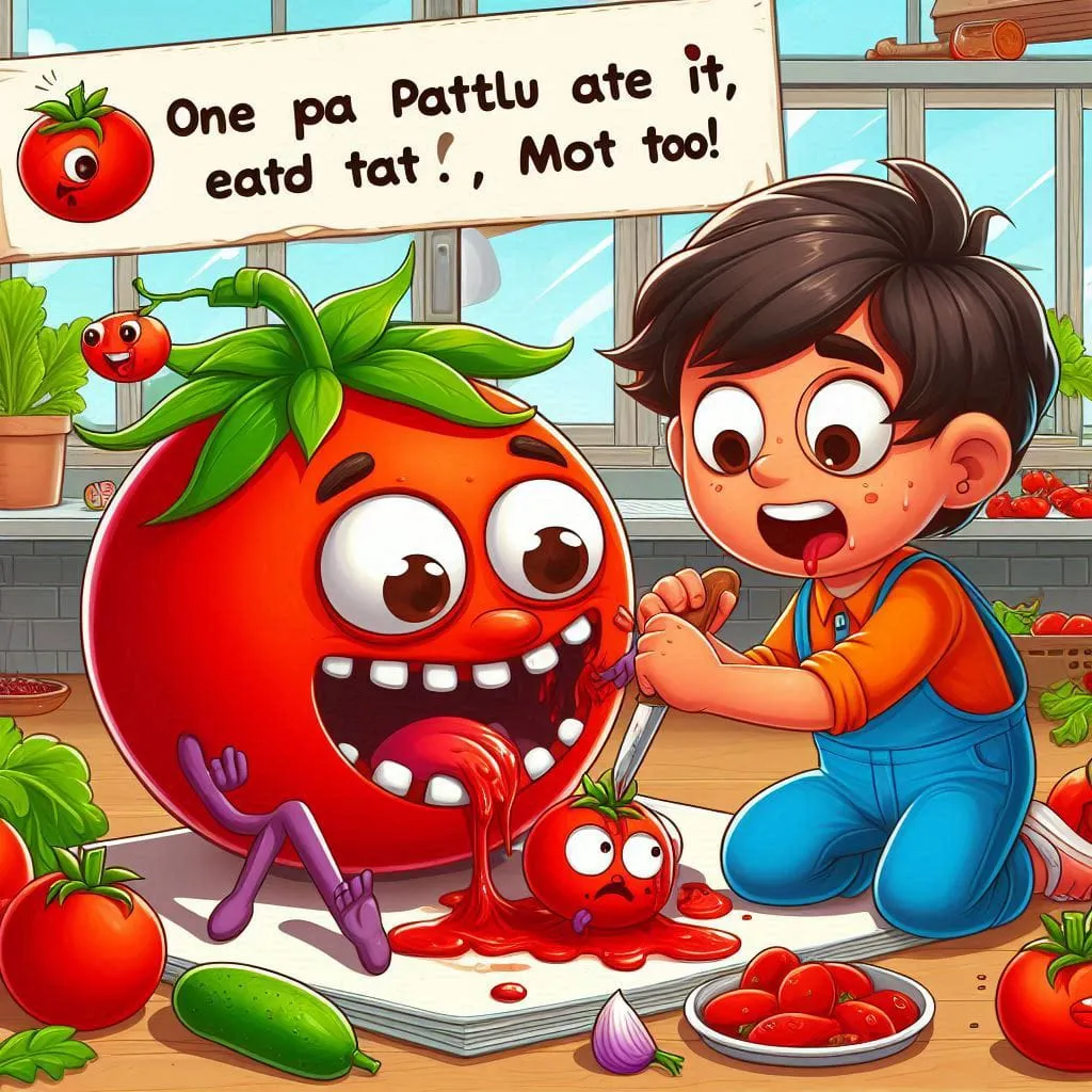 a little boy that is cutting up a tomato