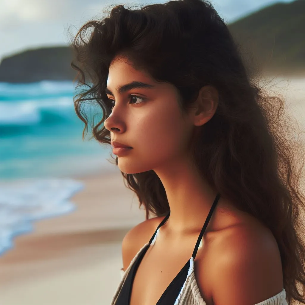 a woman standing on a beach next to the ocean