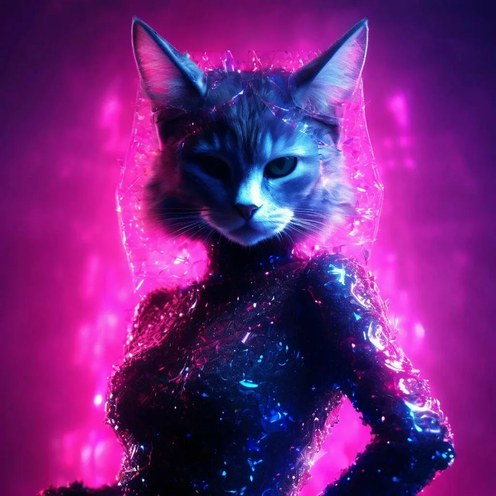 a cat in a dress with a pink background