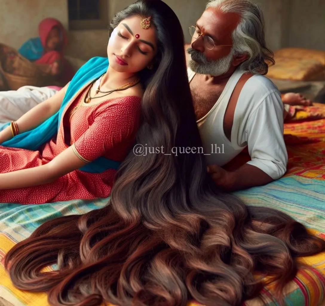 Kareena Kapoor with (((extreme long silky hair))) sitting next to her husband munching her hair.