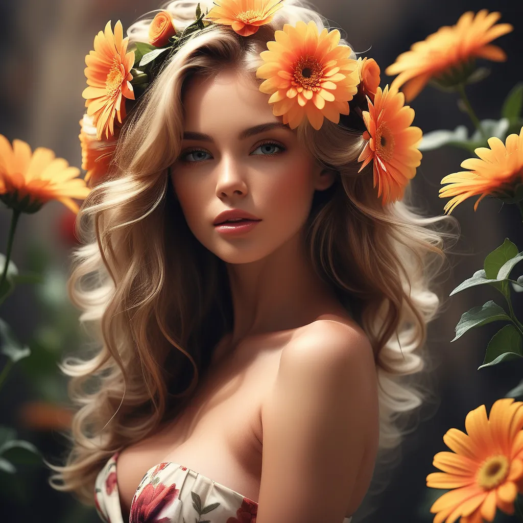 a beautiful woman with flowers in her hair