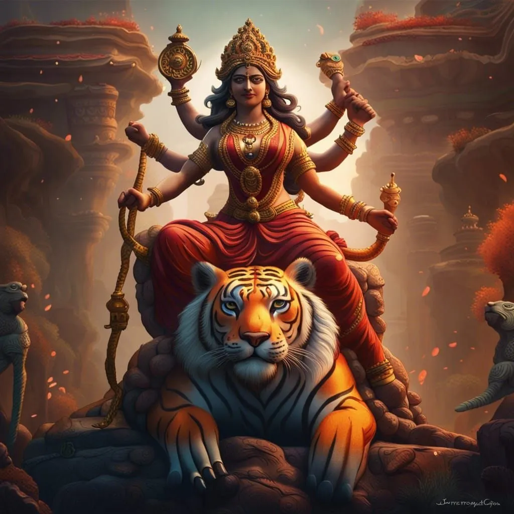 a painting of a woman sitting on top of a tiger