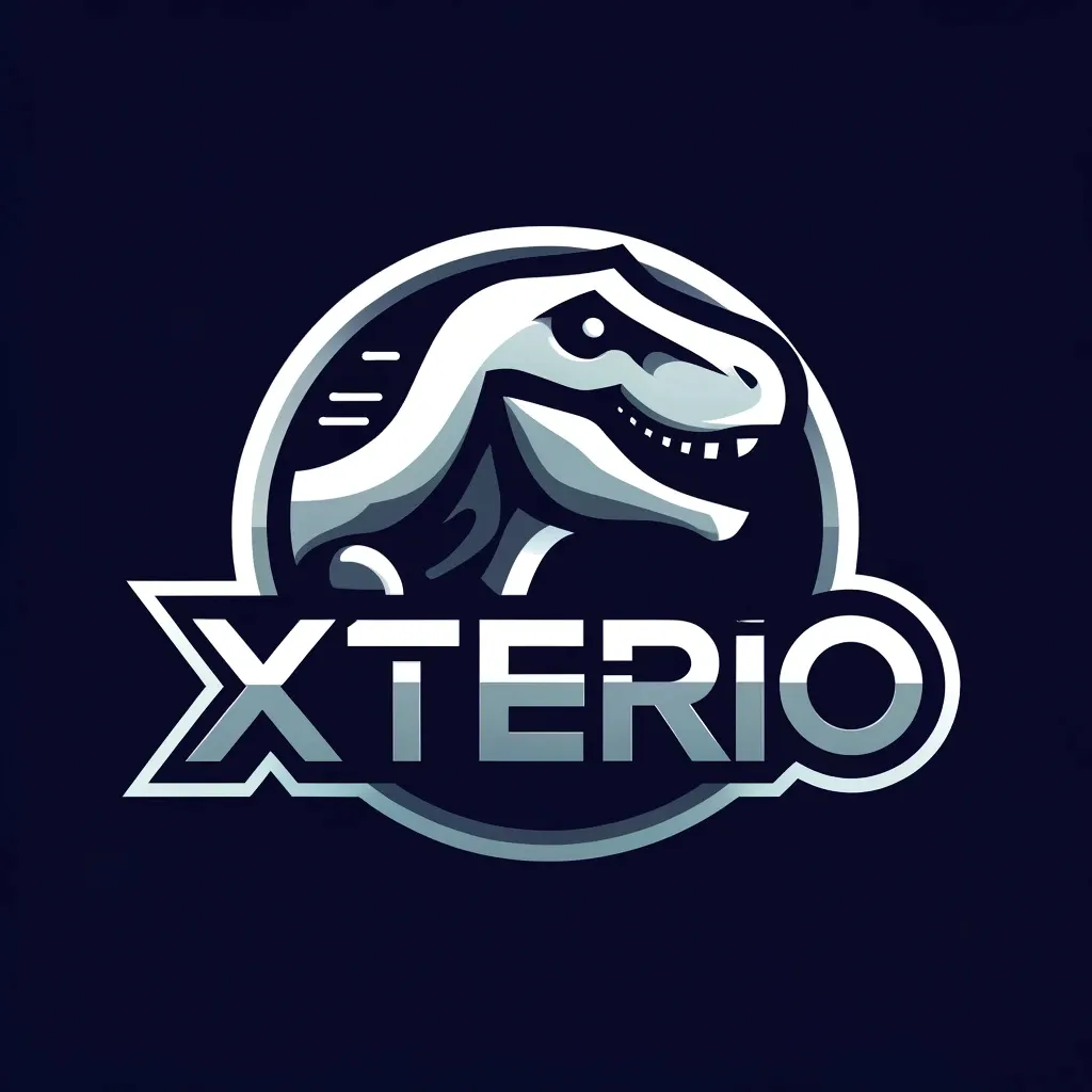 a dinosaur logo with the word xterio on it