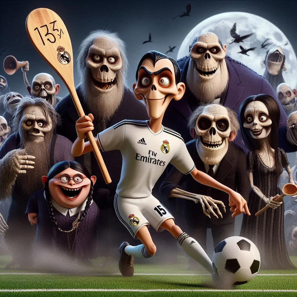 a cartoon of a soccer player surrounded by zombies