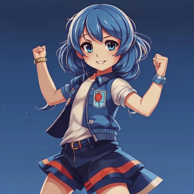 a girl with blue hair and a blue shirt