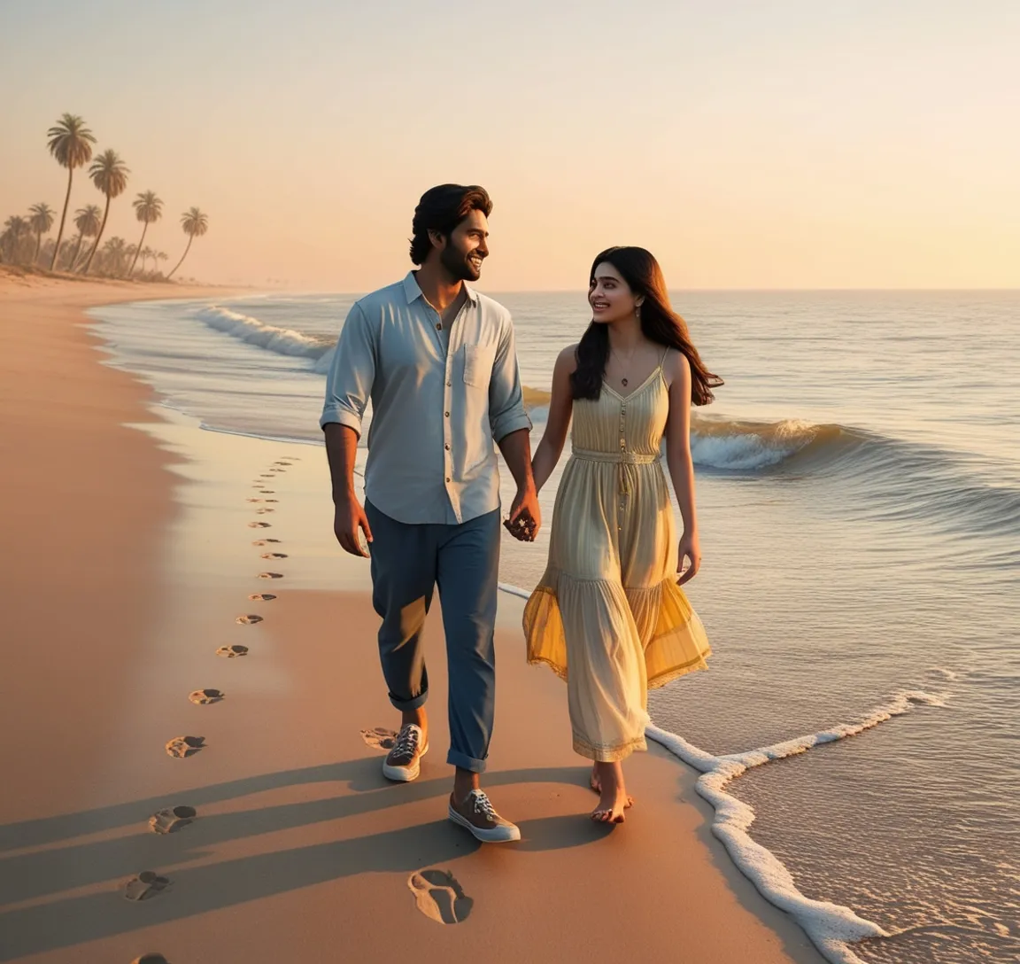 a man and a woman walking along a beach