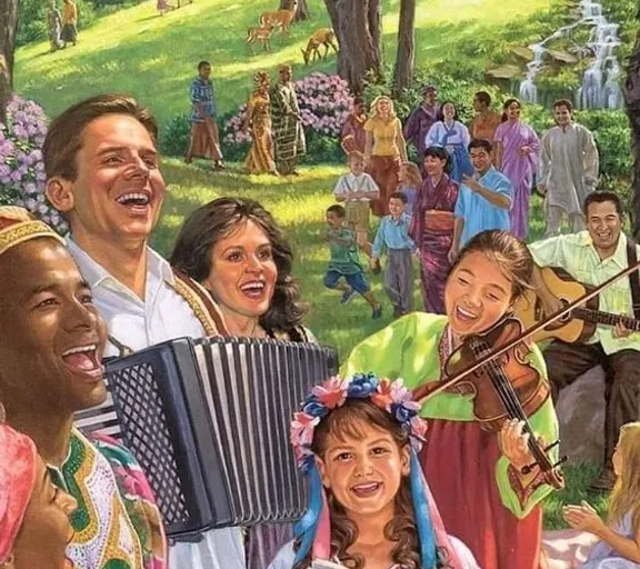 a painting of a group of people playing music