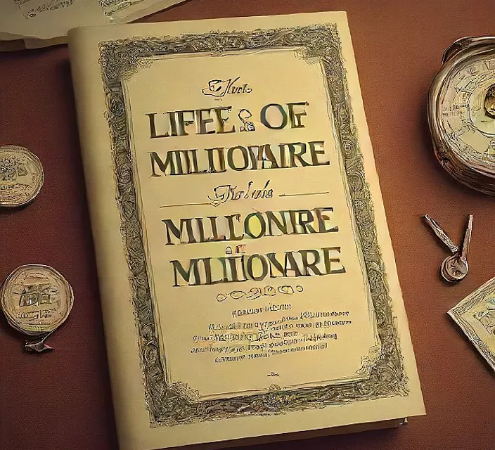 a book on a table next to a pocket watch the written on the cover of book is life of millionaire 