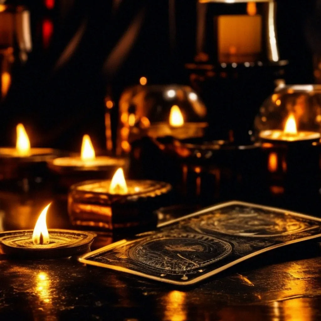 a group of lit candles sitting on top of a table