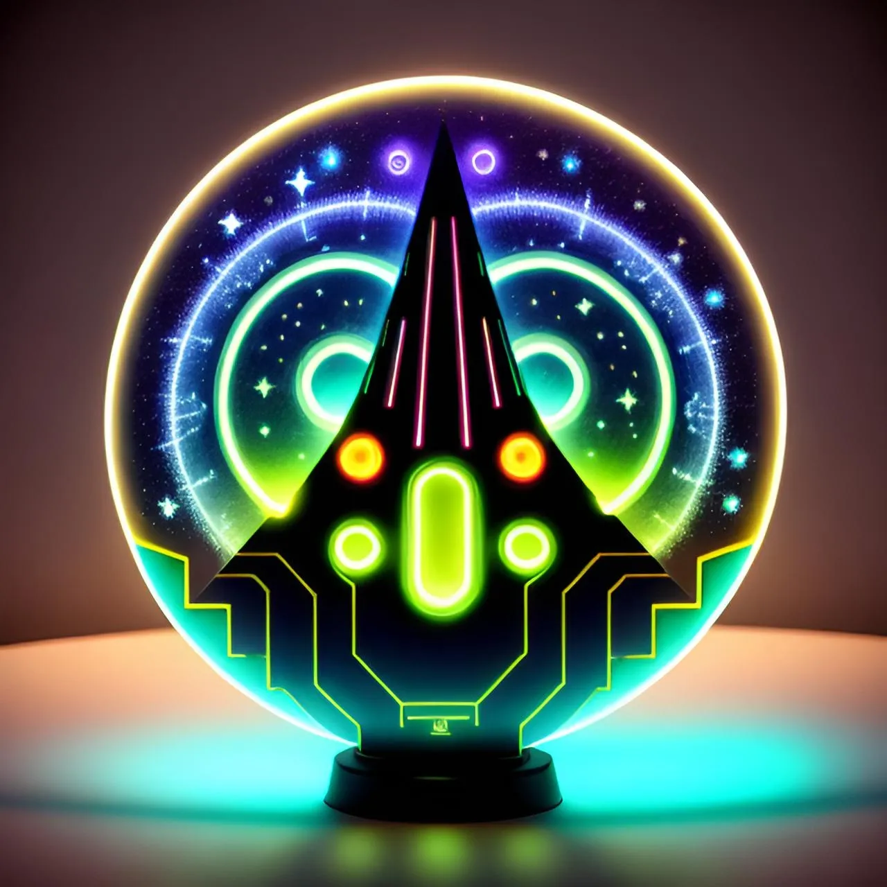 a glowing ball with a spaceship inside of it