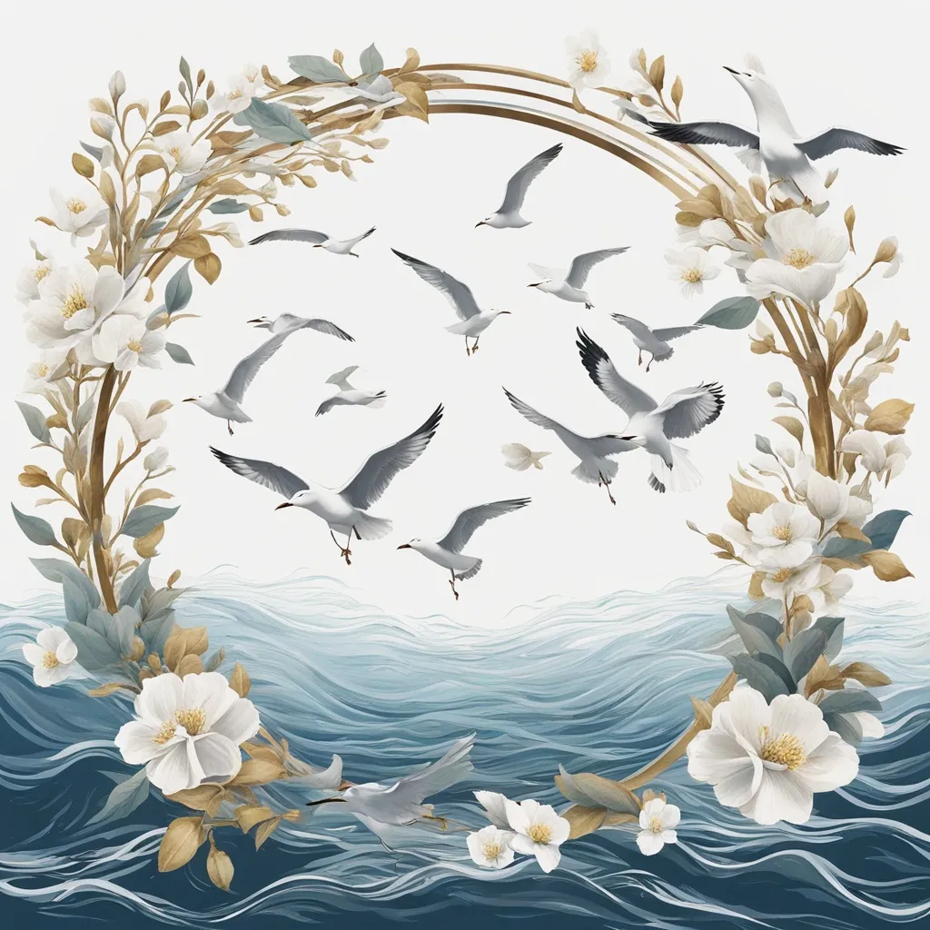 make the ring spin. the birds flying through the scene. the waves waving 
, advertising style