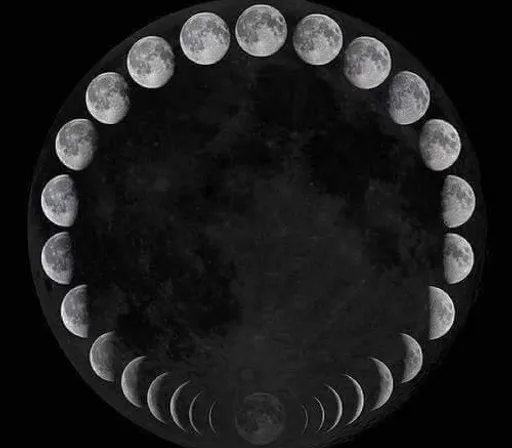 a circle of phases of the moon on a black background