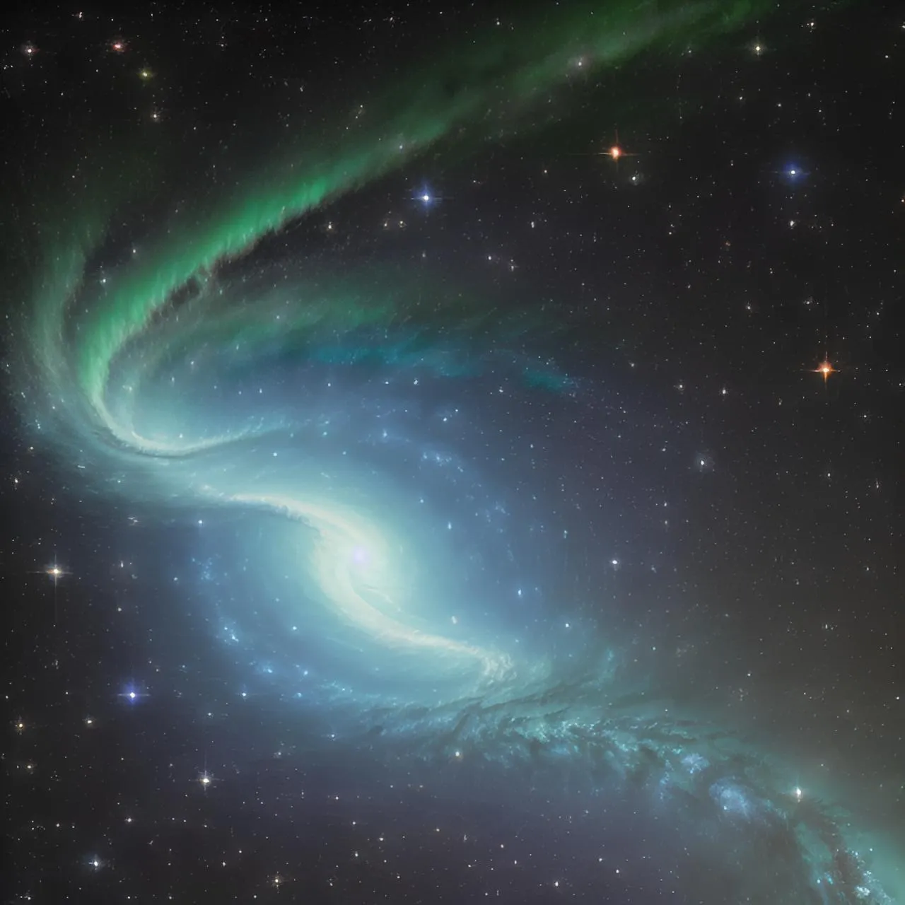 a large spiral shaped object in the middle of a night sky