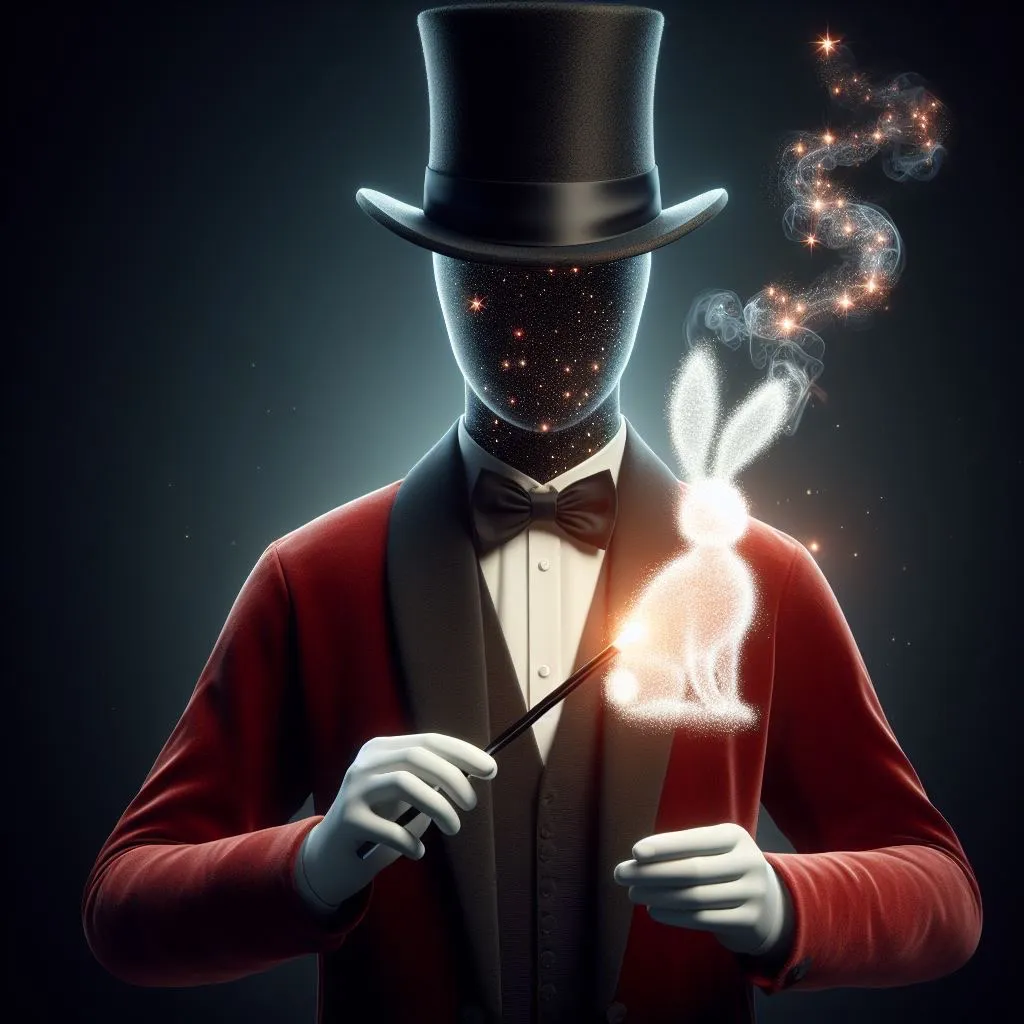 a man in a top hat holding a magic wand