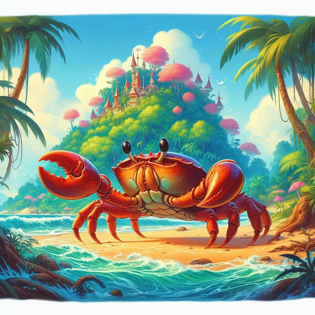 a crab on a beach with a castle in the background