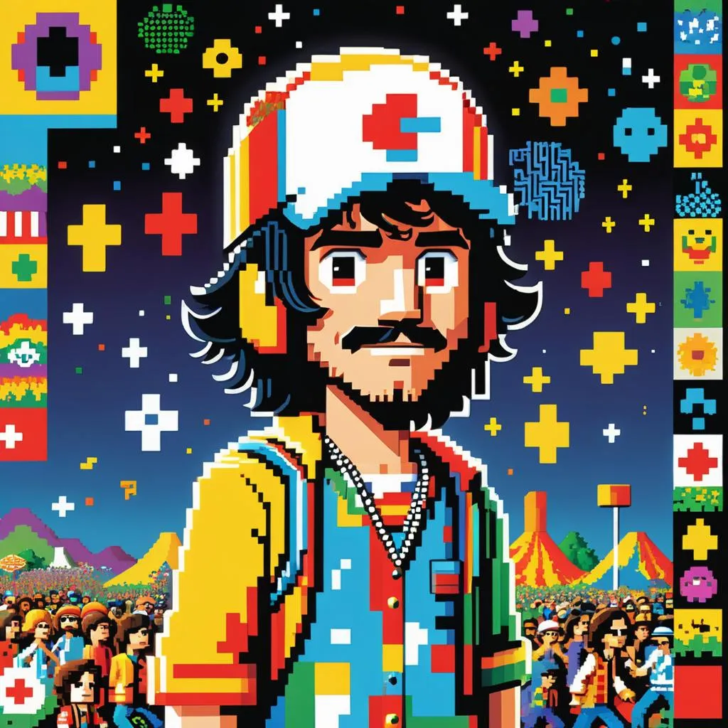 a pixel art picture of a man wearing a hat