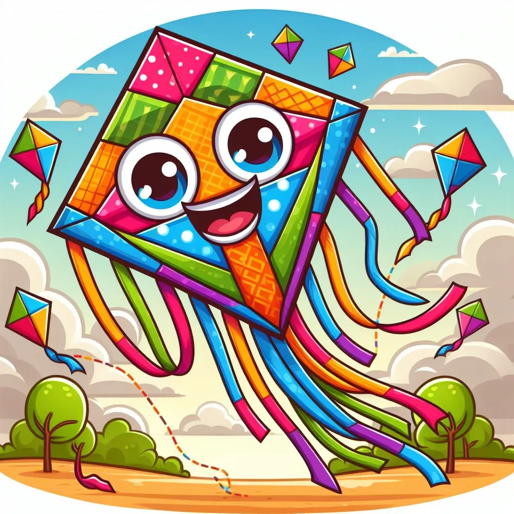 a colorful kite flying through the sky with a happy face