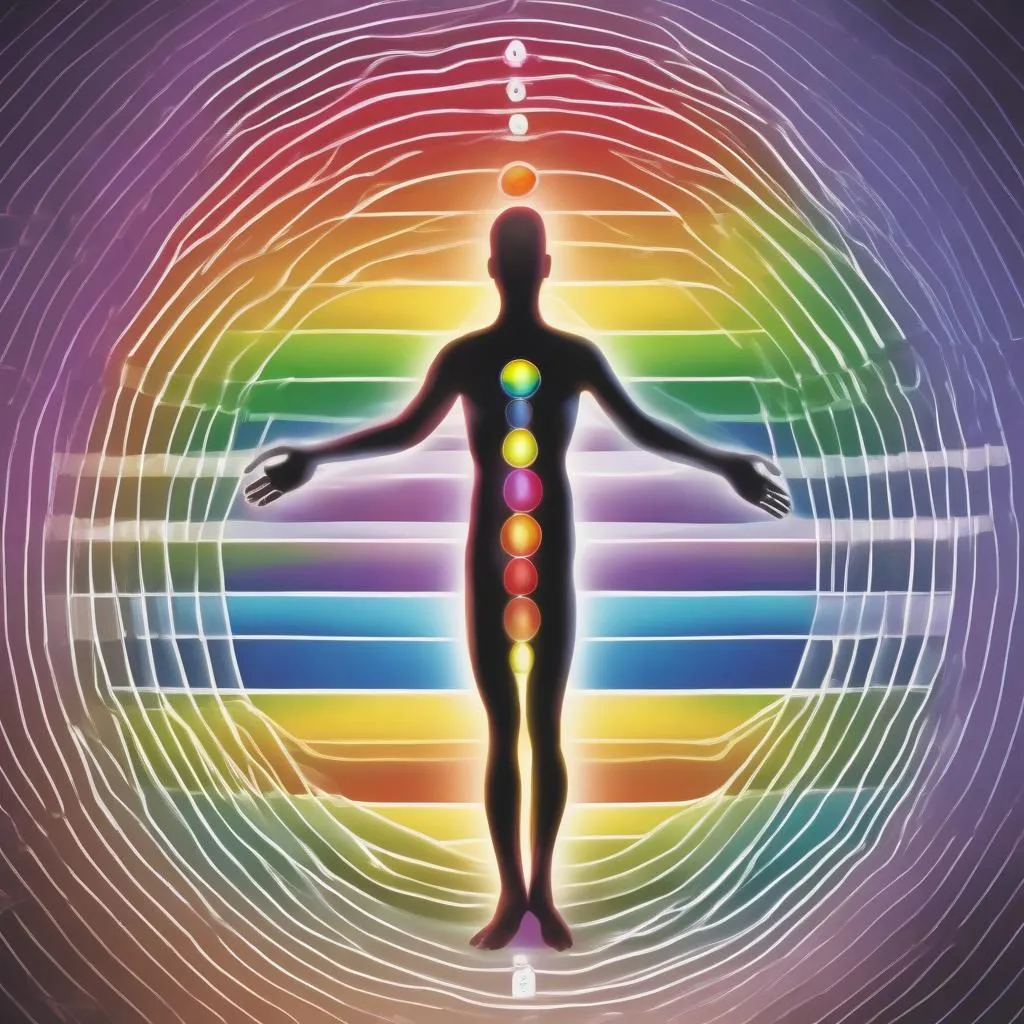 a man with seven chakras in the center of his body