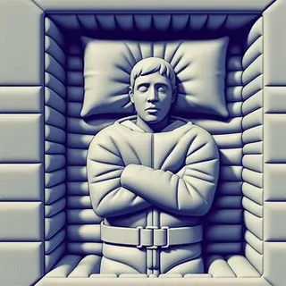 a drawing of a man in a bed with his arms crossed Mad man s20-motion 3-camera zoom