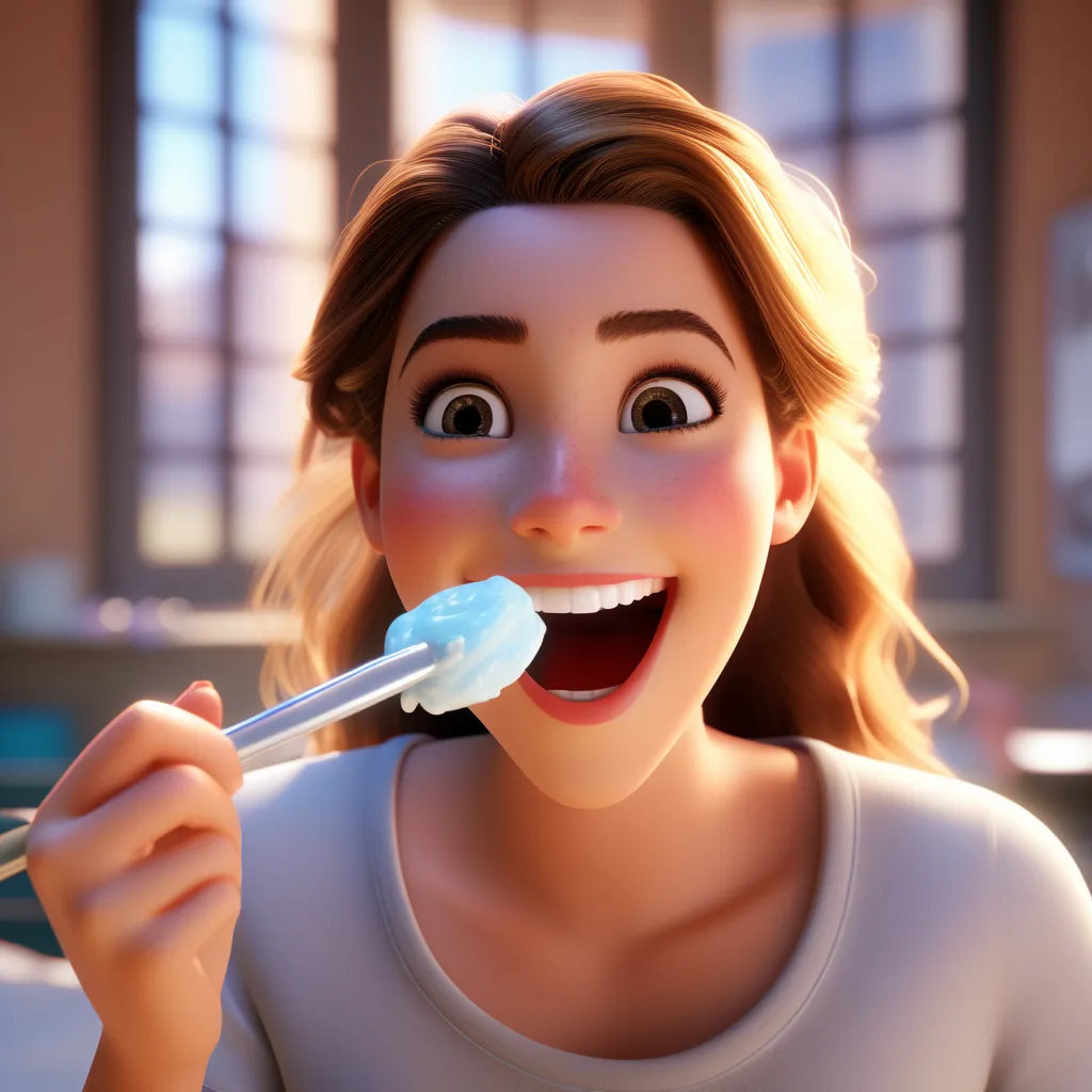 a lady brushing her teeth with a toothbrush