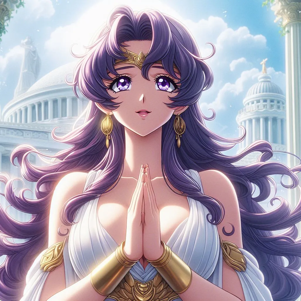 ((((Japanese animation Saint Seiya style)))). The character smiles and blinks, her hair and clothes flutter in the wind, and the starry sky in the background also appears to have dreamy fluctuations.”