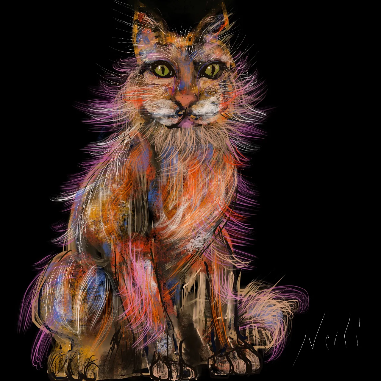 felidae, cat, carnivore, whiskers, painting, art, small to medium-sized cats, tail, event, cg artwork 