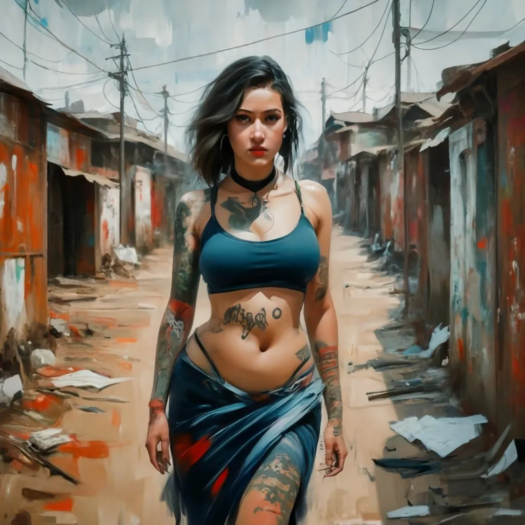 a painting of a woman walking down a street