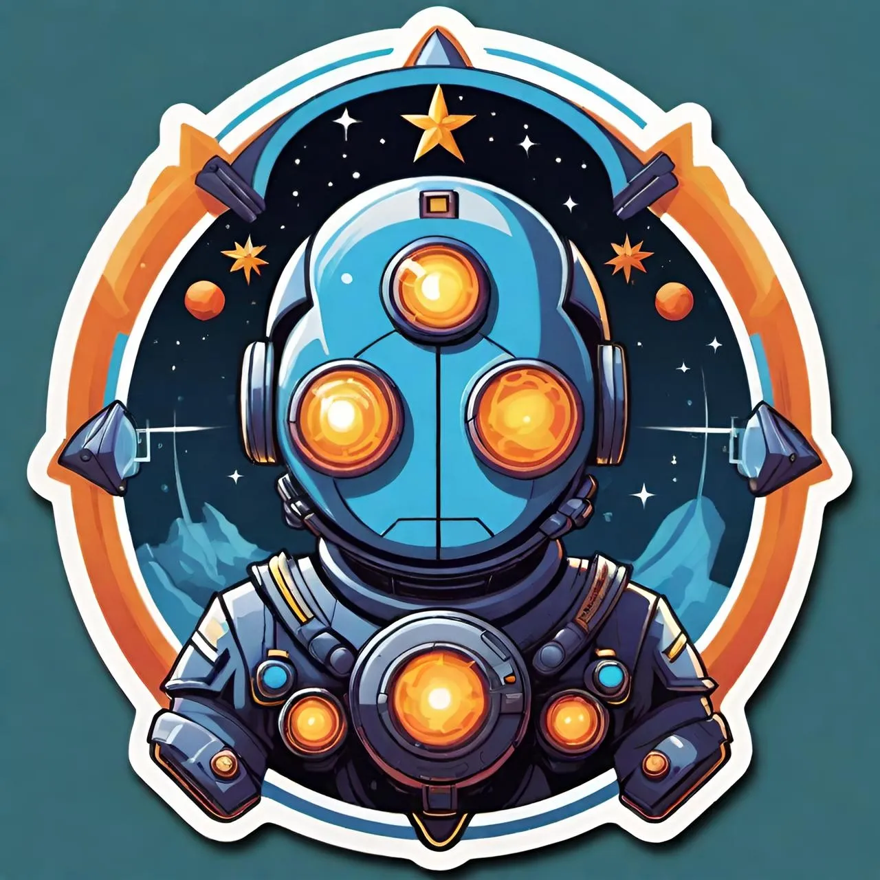 a sticker of a robot with glowing eyes